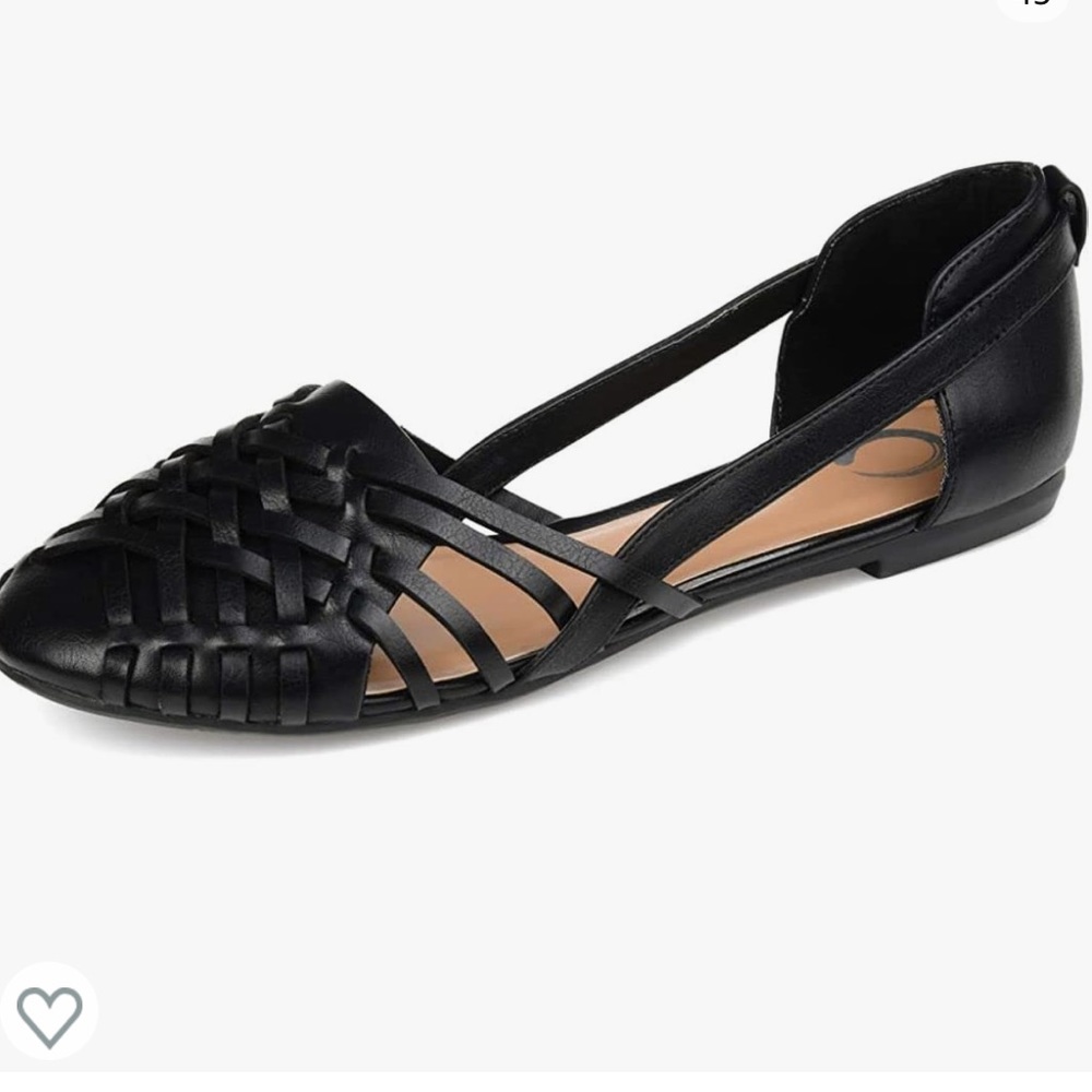 NWT Journee Collection Womens Rilee Black Leather Woven Flat Sandals Shoes 7M